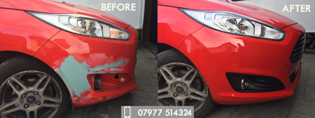 Car bumper scuff before and after repairs