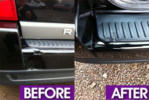 Rear bumper damage before and after photo